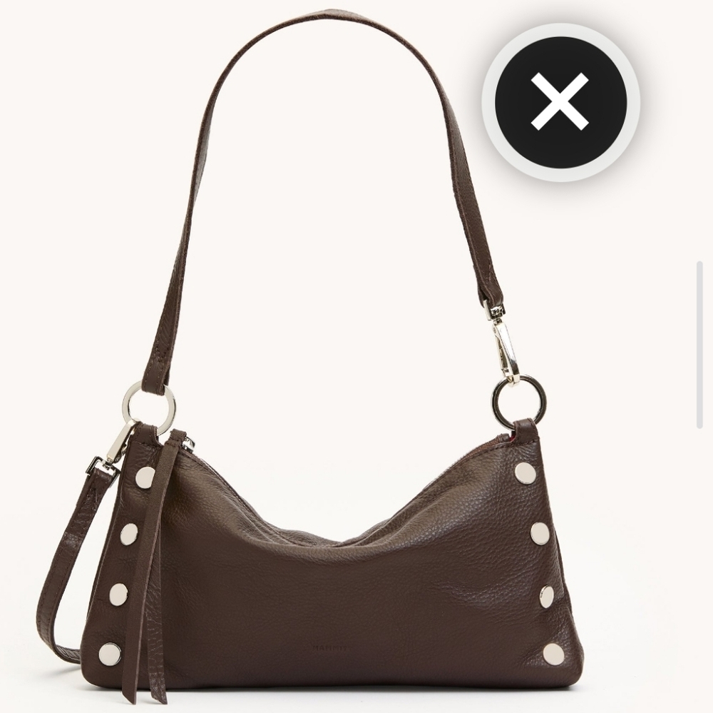 Hammitt Espresso Brown Pebbled Leather Small Shoulder Bag with Silver Studs